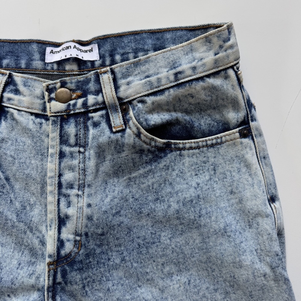 AMERICAN APPAREL Dark Indigo Acid Wash Jeans 30x25 Made in USA Straight Raw Cuff - Picture 4 of 14